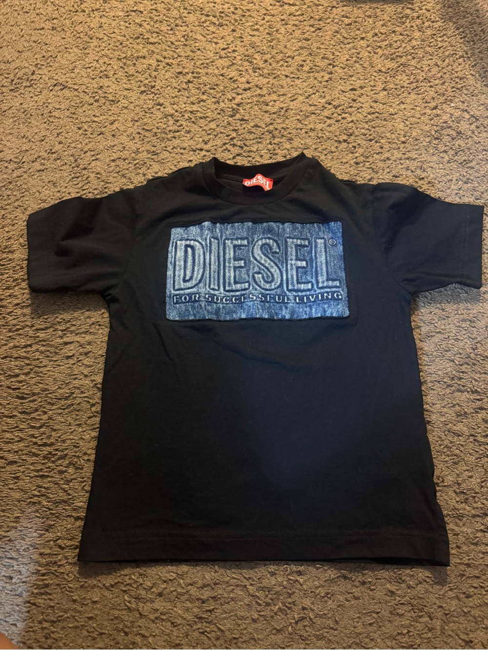 Diesel Black Tee with Blue Logo Patch